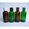 50ml茶色棕色绿色圆柱玻璃精油瓶金色电化铝盖黑色塑料防盗盖