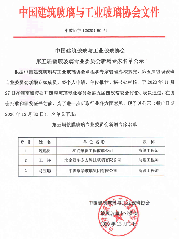 镀膜新增专家公示